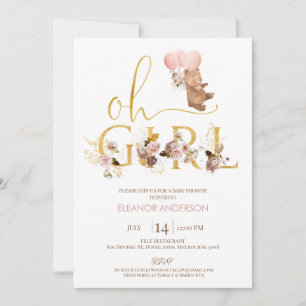 Gold Word Blush Blumenbeere Teddy Bear Baby Dusche Einladung