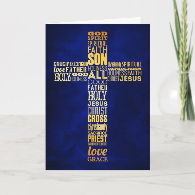 Gold Word Cross Christlich Oster Karte (Vorderseite)