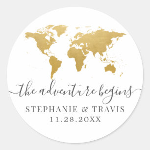 Gold World Map Adventure beginnt Runder Aufkleber