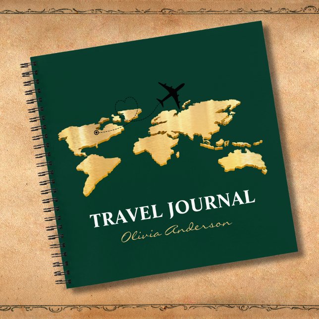 Gold World Map & Airplane, Travel Journal, Custom Notizbuch (Von Creator hochgeladen)