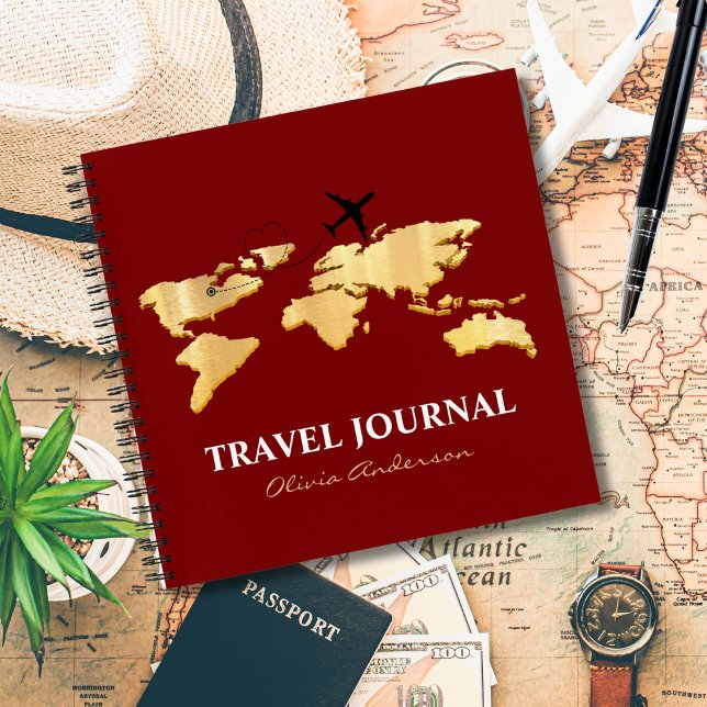 Gold World Map & Airplane, Travel Journal, Custom Notizbuch (Von Creator hochgeladen)