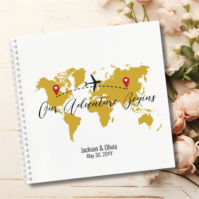 Gold World Map & Airplane, Travel Wedding Custom Notizbuch (Von Creator hochgeladen)