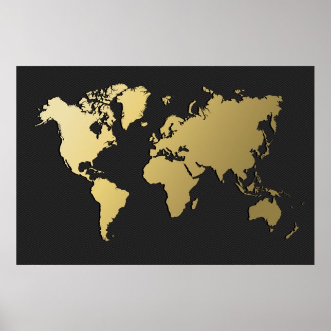 Gold World Map auf Black Zickzack Poster (Vorne)