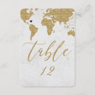 Gold World Map Destination Wedding Numéro de table