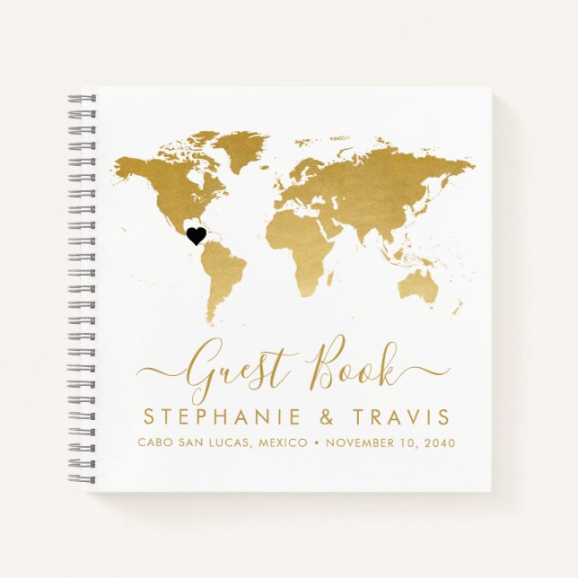 Gold World Map Heart Destination Livre d'invités (Devant)