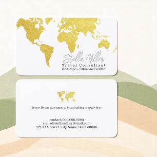Gold World Map Reiseberater Visitenkarte