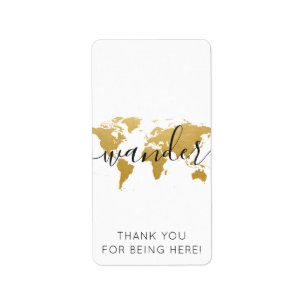 Gold World Map Wander Mini Candy Bar Wrappers Adressaufkleber