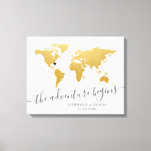 Gold World Map Zielgastsignatur Leinwanddruck