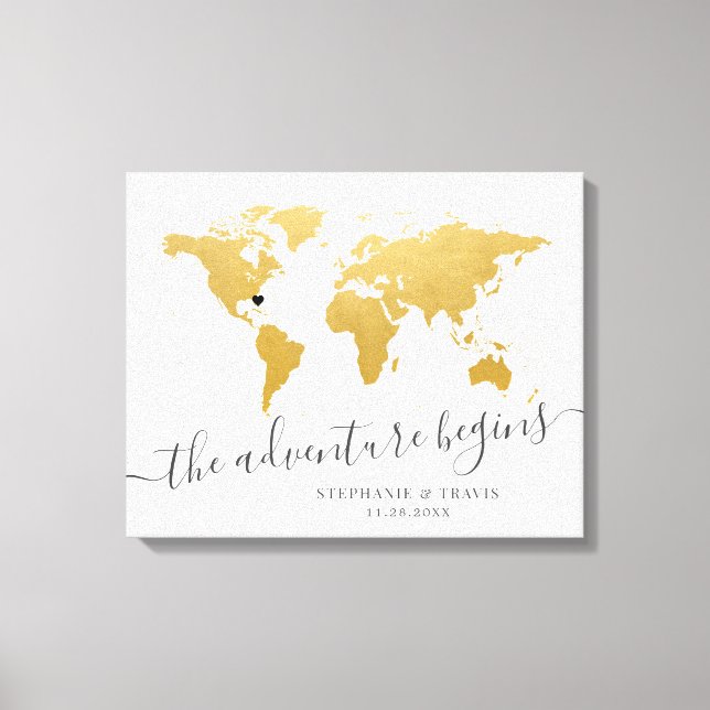 Gold World Map Zielgastsignatur Leinwanddruck (Vorderseite)