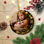 Gold Wreath Cat First Christmas Einfaches Foto Keramik Ornament<br><div class="desc">Goldkruste Katze Erstklassige Weihnachtszeit Einfaches Foto Keramik</div>