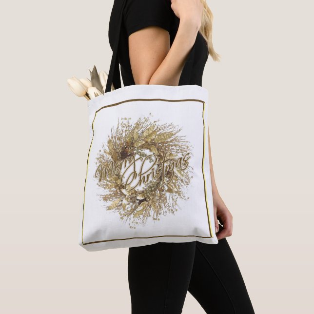 Gold Wreath Joyeux Sac fourre-tout de Noël (De près)