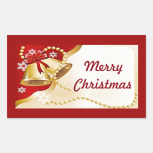 Gold XMas Glocken, Perlen und Schneeflocken Sticke Rechteckiger Aufkleber
