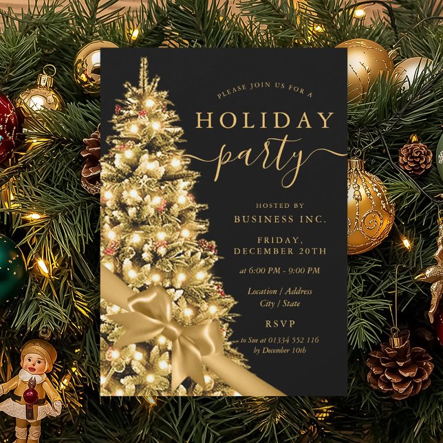 Gold Xmas Tree Bow Corporate Holiday Party  Einladung (Gold Xmas Tree Bow Corporate Holiday Party Invitation)