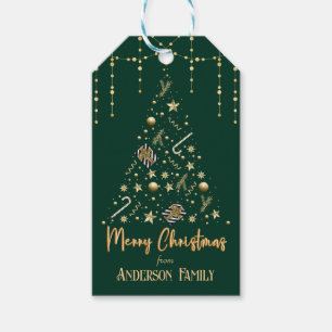Gold Xmas Tree Smarald Green Frohe Weihnachten Geschenkanhänger