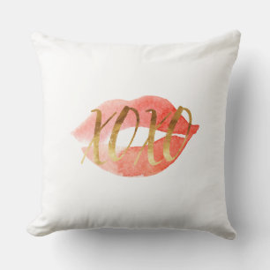 Gold XOXO Wasserfarben Lippen Kissen