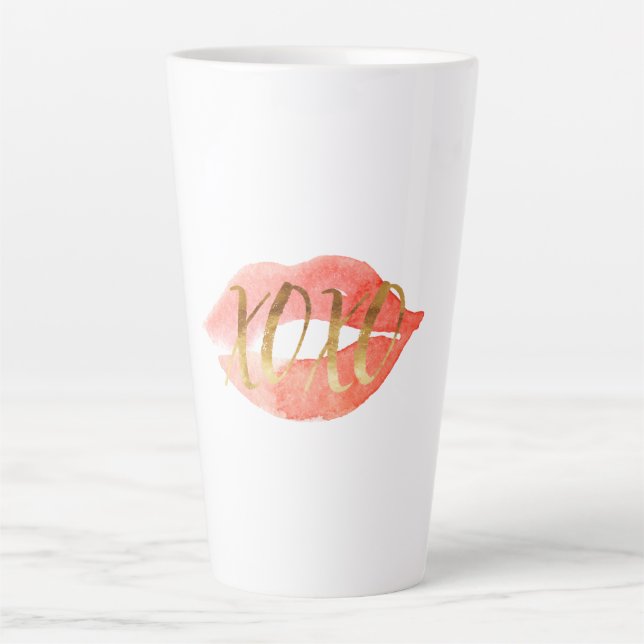 Gold XOXO Wasserfarben Lippen Milchtasse (Vorderseite)