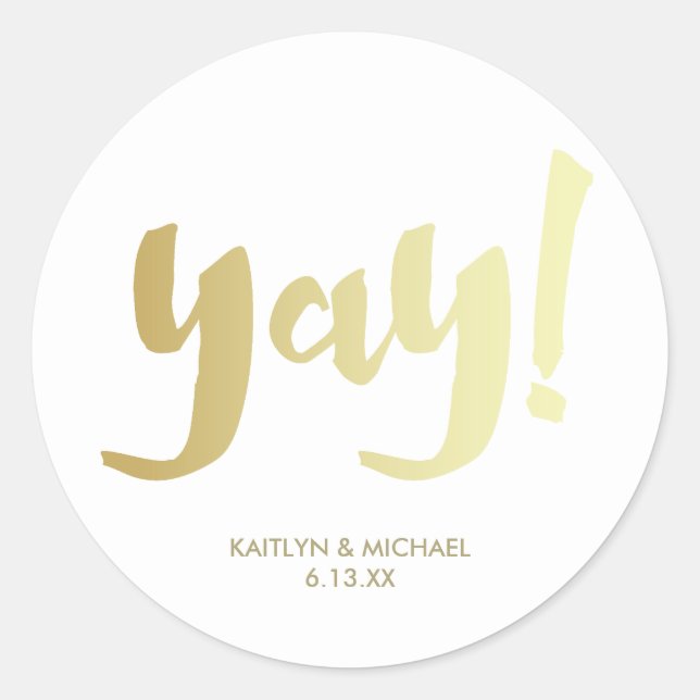 Gold Yay Glam Wedding Sticker (Vorderseite)