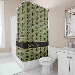 GOLD YELLOW BLACK BUMBLEBEE PATTERN TEXT WURDE GRE DUSCHVORHANG