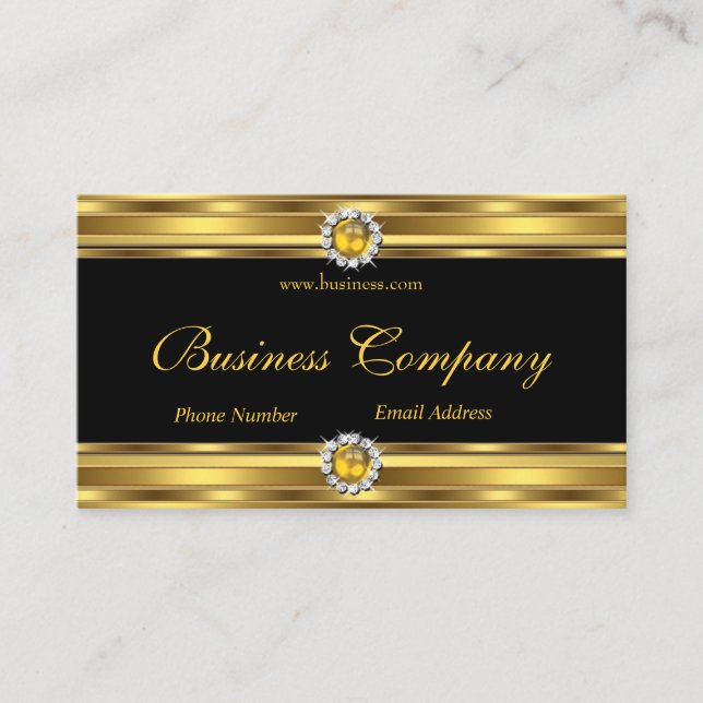 Gold Yellow Black Diamond Jewel Elegant Klasse Visitenkarte (Vorderseite)