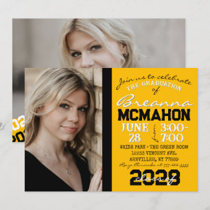Gold Yellow & Black Graduation 2 Invitation photo