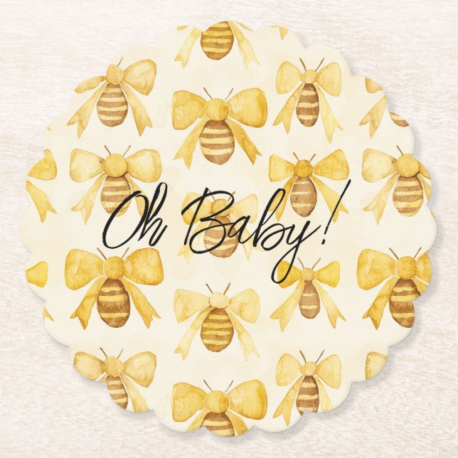 Gold Yellow Honey Bees Bows Baby Shower Untersetzer (Vorderseite)