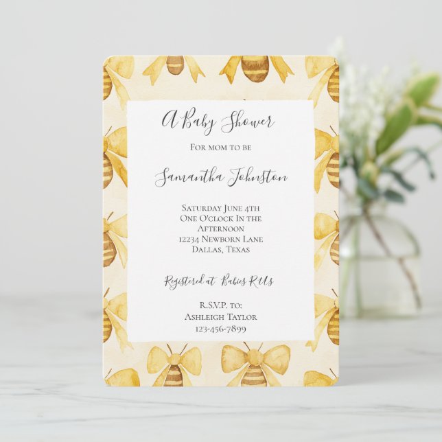 Gold Yellow Honey Bees Honey Combs Baby Shower Einladung (Stehend Vorderseite)