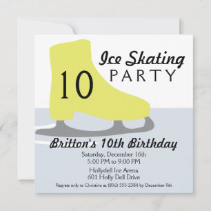 Gold Yellow Skate Date Ice Skating Birthday Party Einladung