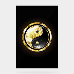 Gold Yin Yang auf Schwarz Acrylschild