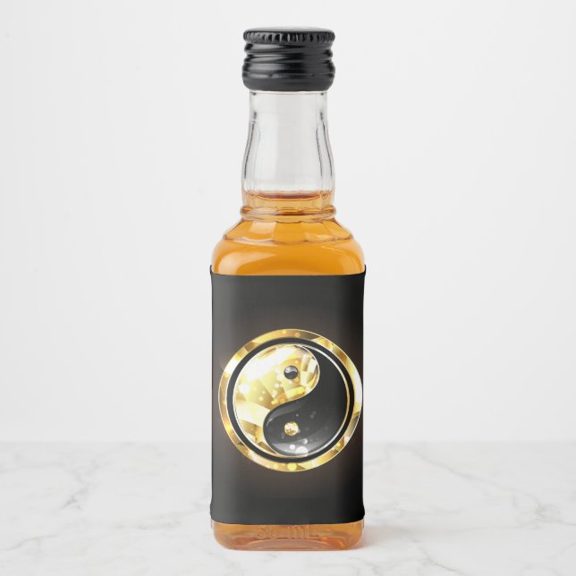 Gold Yin Yang auf schwarz Alkoholflaschenetikett (Vorderseite)