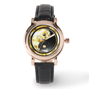 Gold Yin Yang auf schwarz Armbanduhr