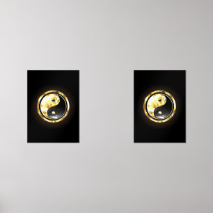 Gold Yin Yang auf schwarz Bilderwand Sets