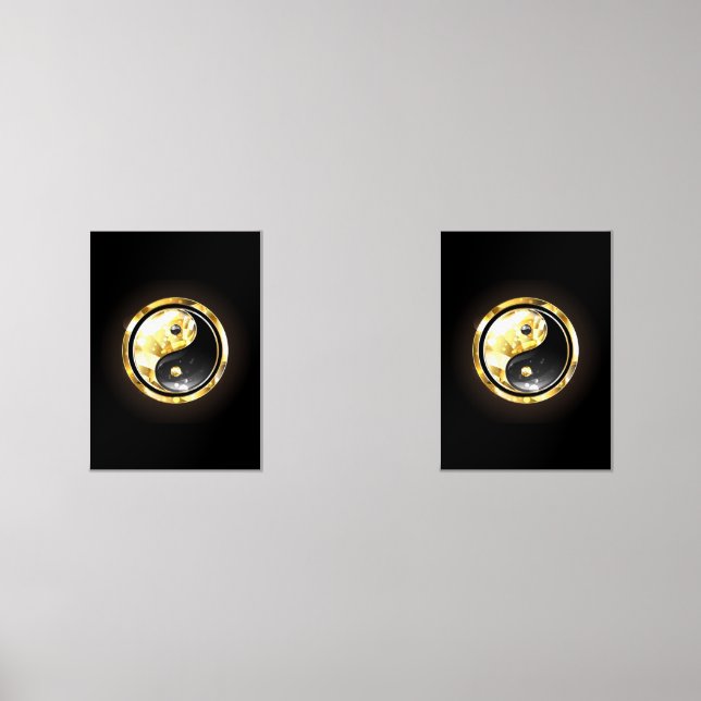 Gold Yin Yang auf schwarz Bilderwand Sets (Vorderseite)