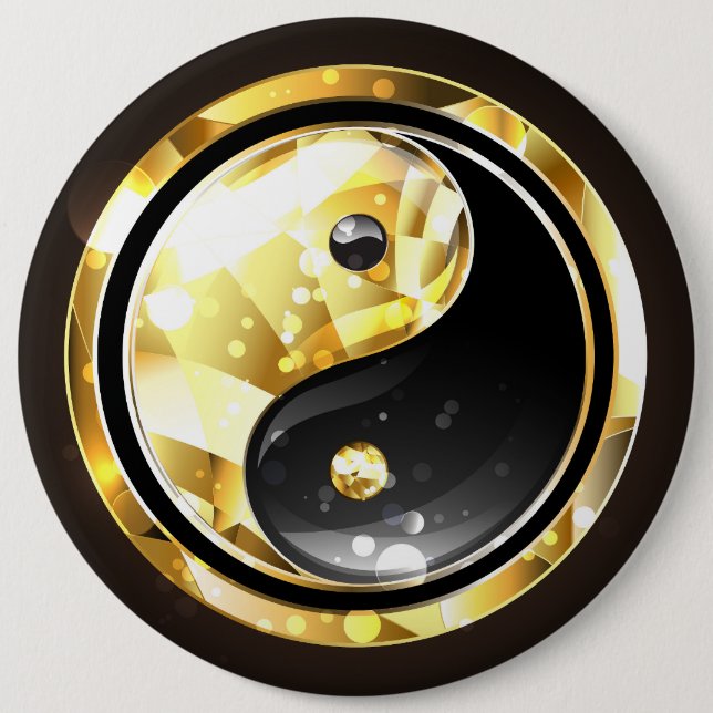 Gold Yin Yang auf schwarz Button (Vorderseite)