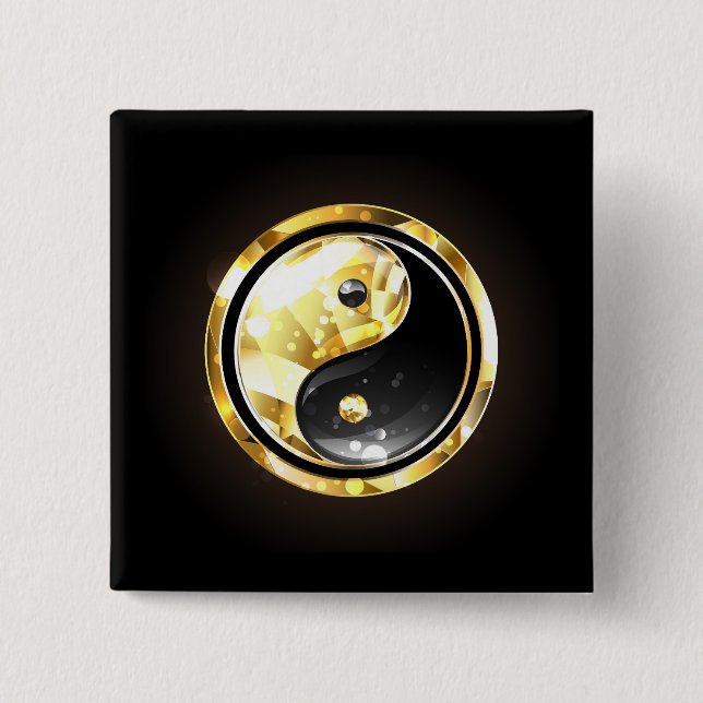 Gold Yin Yang auf schwarz Button (Vorderseite)