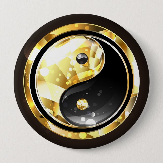 Gold Yin Yang auf schwarz Button (Vorderseite)