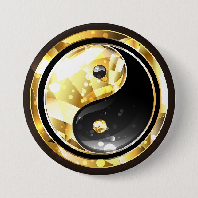 Gold Yin Yang auf schwarz Button (Vorderseite)