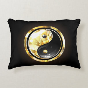 Gold Yin Yang auf schwarz Dekokissen