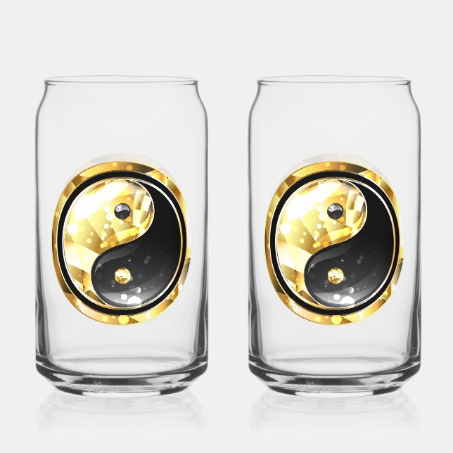 Gold Yin Yang auf schwarz Dosenglas (Vorderseite)