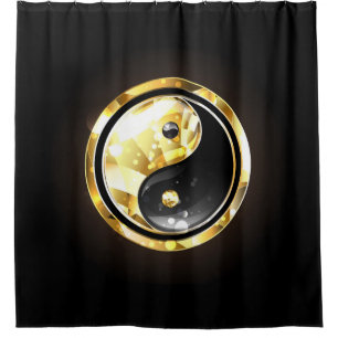 Gold Yin Yang auf schwarz Duschvorhang