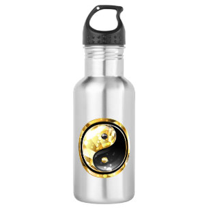 Gold Yin Yang auf schwarz Edelstahlflasche