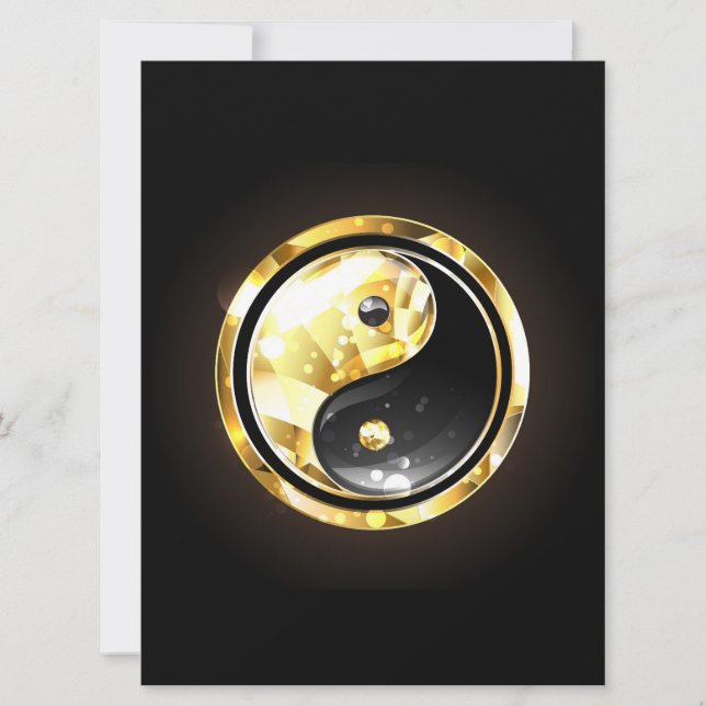 Gold Yin Yang auf schwarz Einladung (Vorderseite)