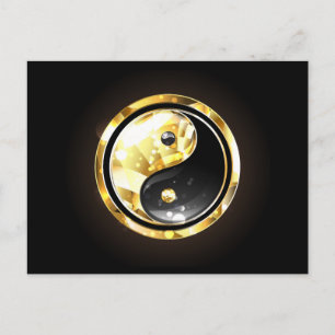 Gold Yin Yang auf schwarz Einladungspostkarte