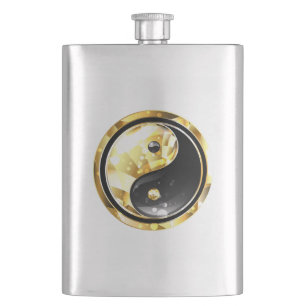 Gold Yin Yang auf Schwarz Flachmann