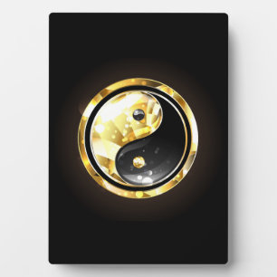 Gold Yin Yang auf schwarz Fotoplatte