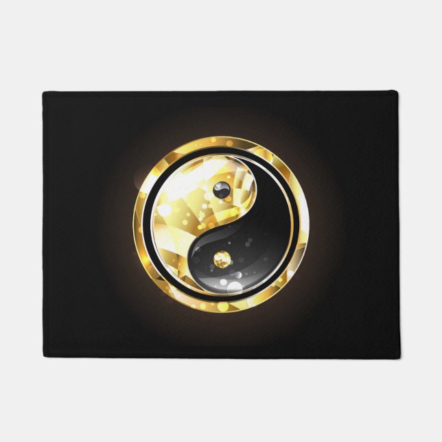 Gold Yin Yang auf schwarz Fußmatte (Vorderseite)