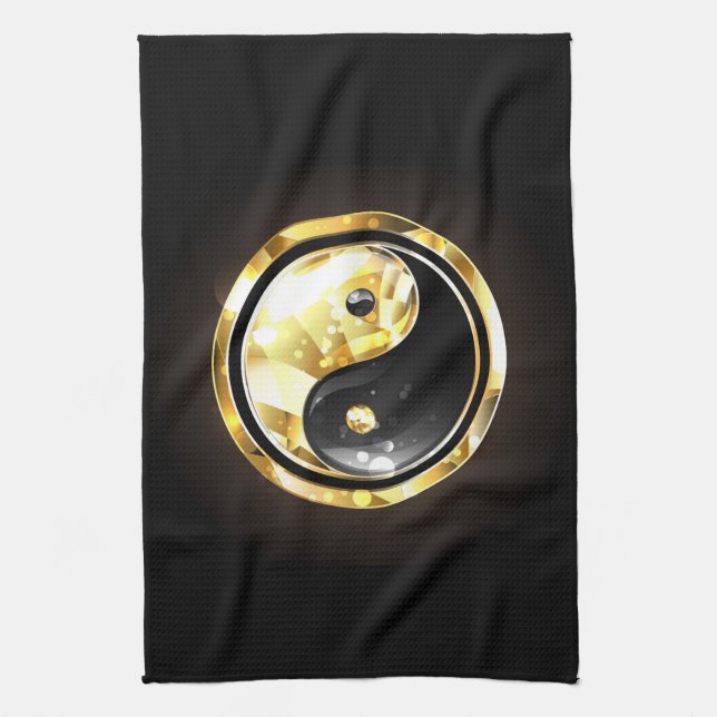 Gold Yin Yang auf schwarz Geschirrtuch (Vertikal)