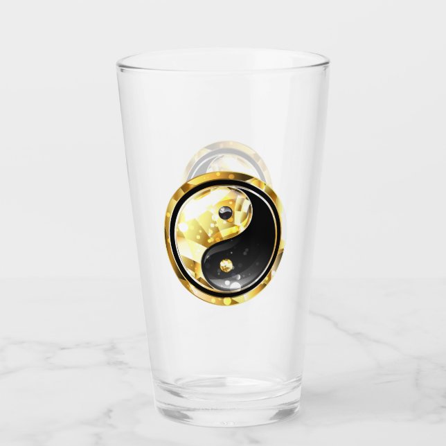 Gold Yin Yang auf schwarz Glas (Vorderseite)