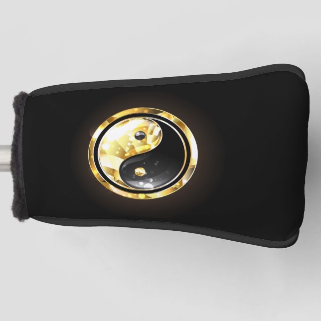 Gold Yin Yang auf schwarz Golf Headcover (Vorderseite)