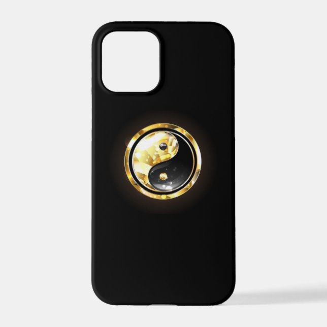 Gold Yin Yang auf schwarz iPhone 12 Pro Hülle (Rückseite)