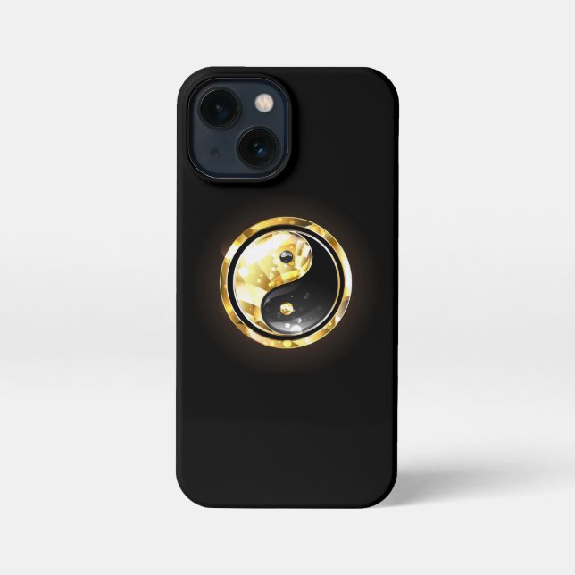 Gold Yin Yang auf schwarz iPhone 13 Mini Hülle (Rückseite)